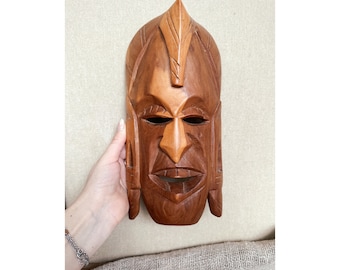 手彫りのグロマスク：アフリカの部族の壁装飾、ヴィンテージフォーク