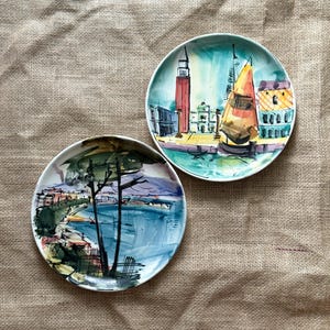 Wall decorative Plate Ceramic Nautical themed Home decor Vintage decorative Blue Aqua City Abstract Round Plate Housewarming gift Home Art