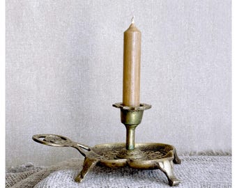 Bougeoir en laiton antique avec anneau, support de chambre victorien