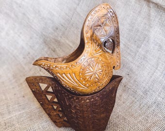 Vintage Hand Carved Wooden Wedding Cup: Scandinavian Folk Art Decor