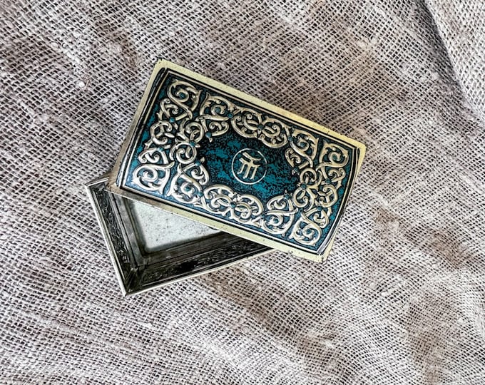 Vintage Mekter Tee Tin: Blue Mint Silver German Storage Can