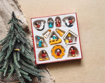 German Erzgebirge Wooden Christmas Ornaments - Colorful Hanging