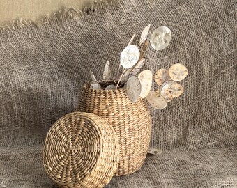 蓋付き編みわらかご：素朴な農家風インテリア - Etsy 日本