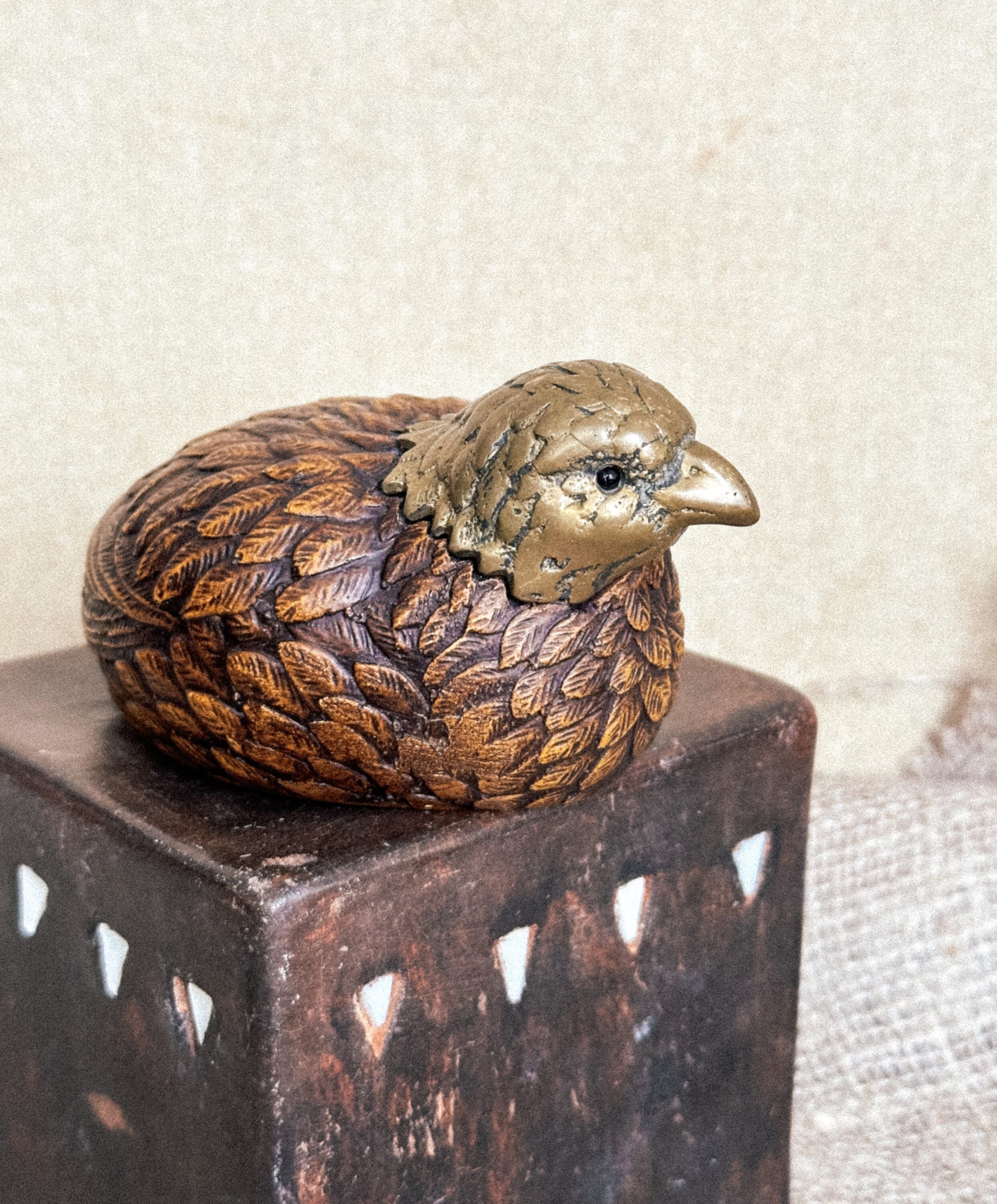 ヴィンテージ ウズラ 鳥の置物 ブラウン ブロンズ 真鍮 装飾用