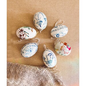 6 huevos de Pascua reales dibujados a mano Juego de huevos reales en una caja de cartón Adornos colgantes de Pascua con lindos dibujos de Pascua Pollitos Conejitos Flores