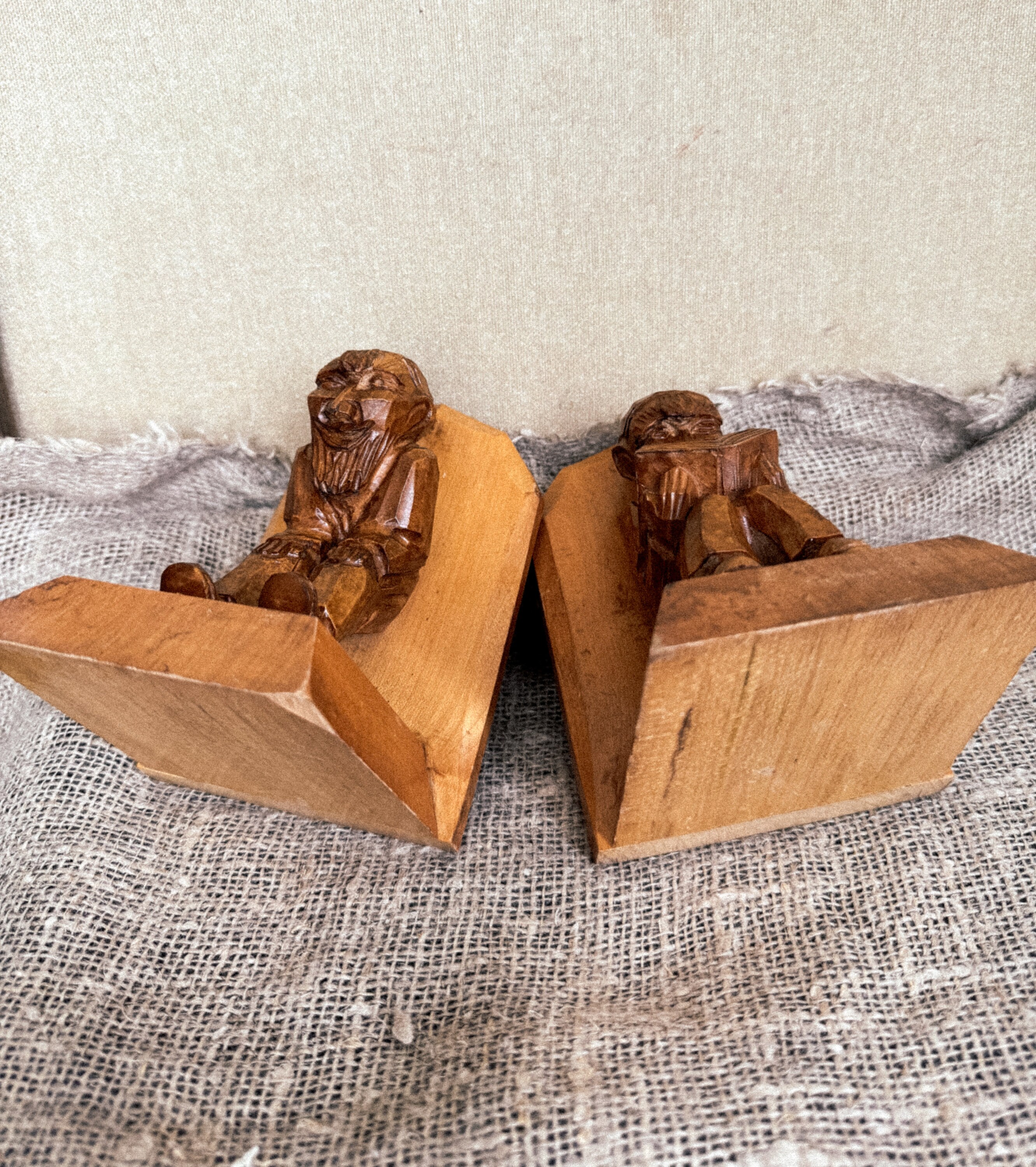 Book-Ends Wooden Handcarved Boy Sandvik 1kg Serré Livres Vtg