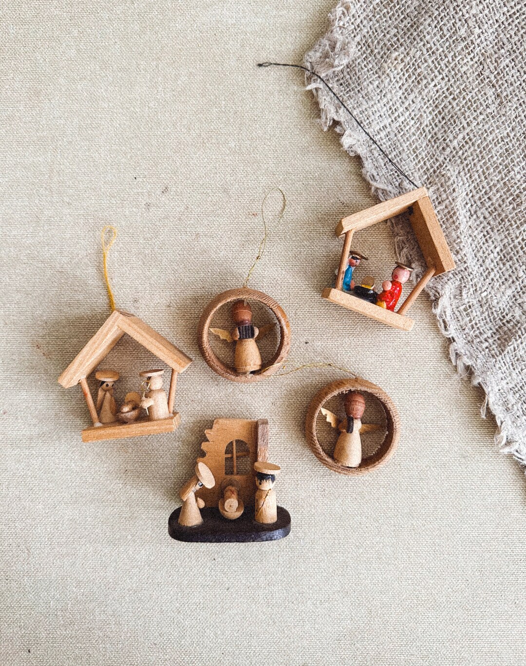 Vintage Erzgebirge Christmas Ornaments 5 Wood Hanging Etsy