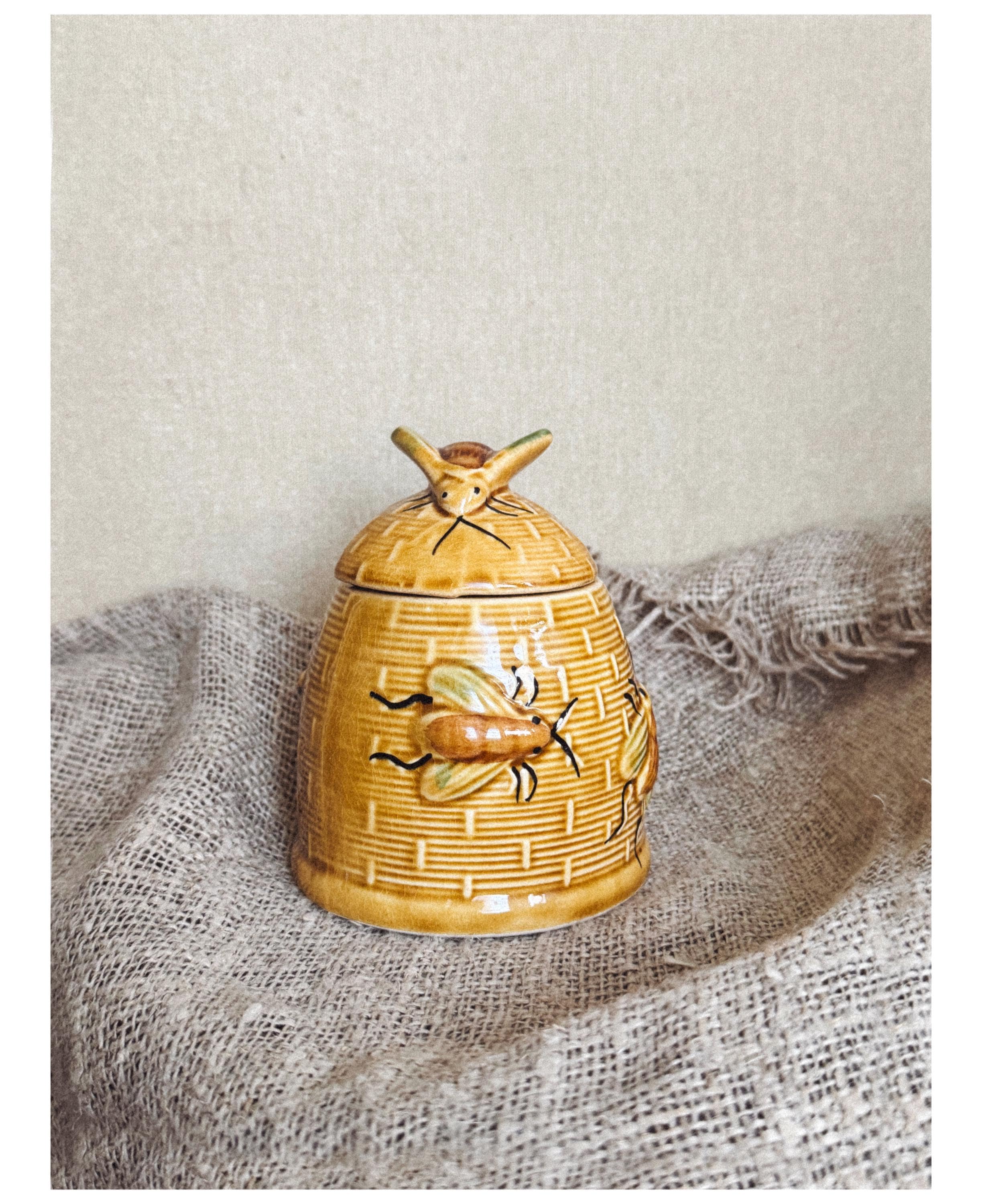 Vintage German Ceramic Honey Pot Jar: Brown Pottery Souvenir