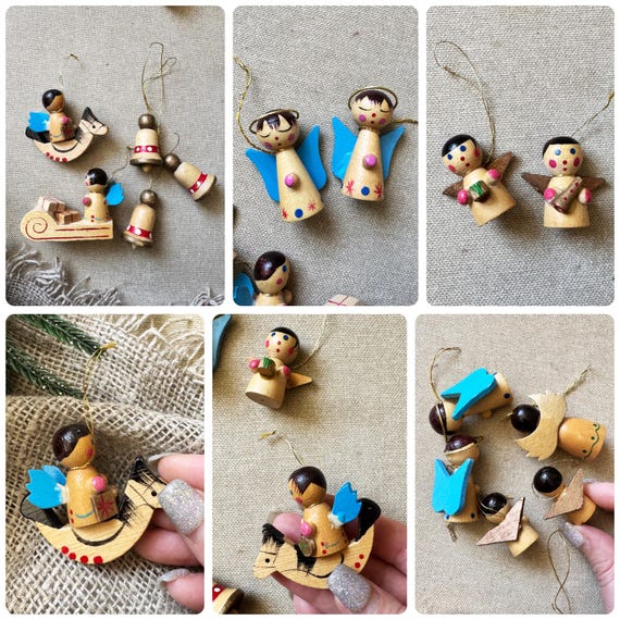 Erzgebirge Wooden Angel Ornaments: Vintage Miniature Christmas