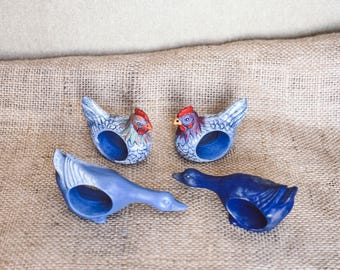 Servilleteros con pájaros, decoración de cocina campestre, servilleteros con animales: gallinas, gansos y gallos, decoración rústica de granja.