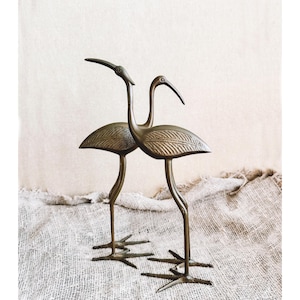 Vintage Brass Crane Heron Figurines: Retro Home Decor