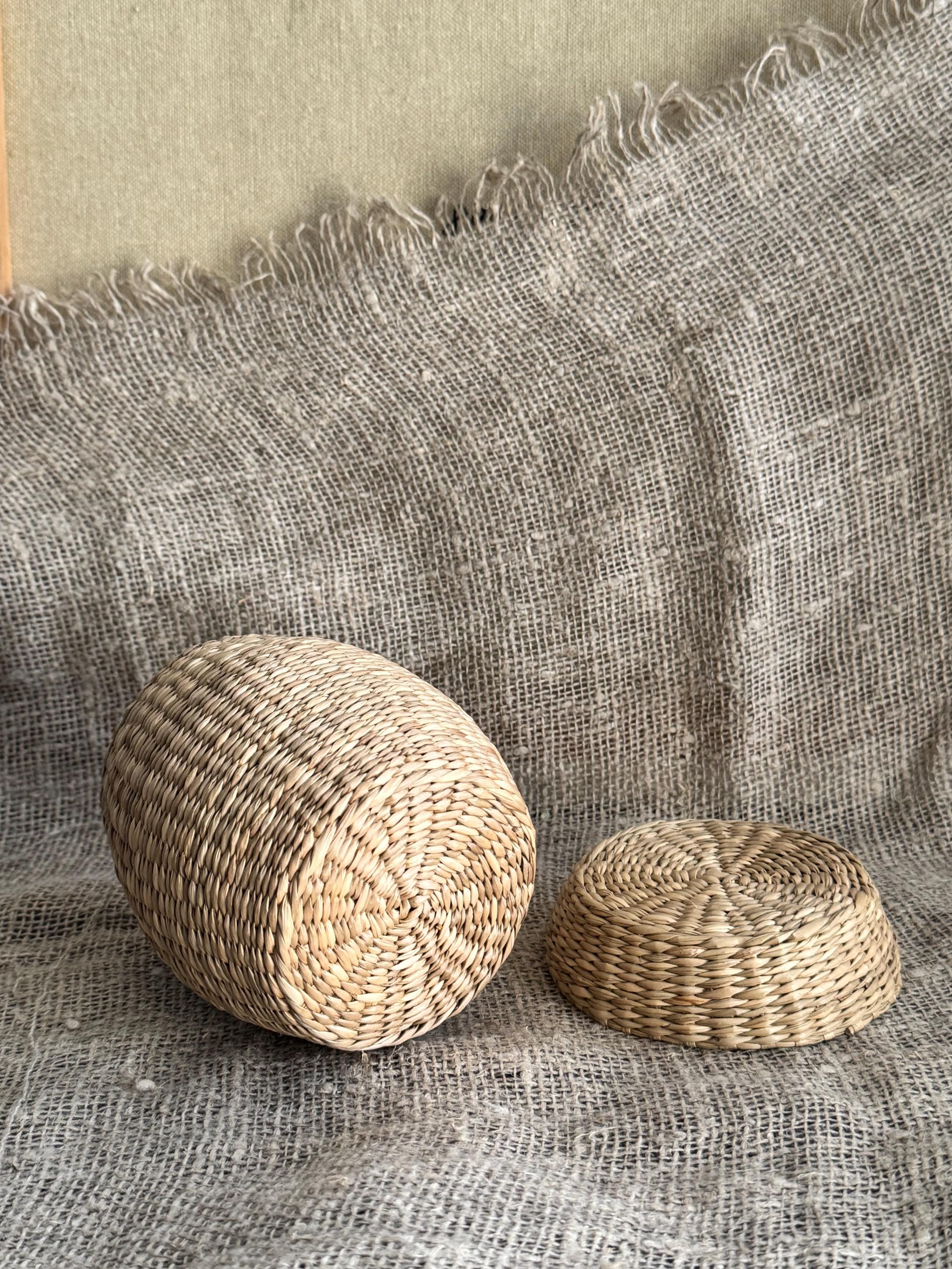 蓋付き編みわらかご：素朴な農家風インテリア - Etsy 日本