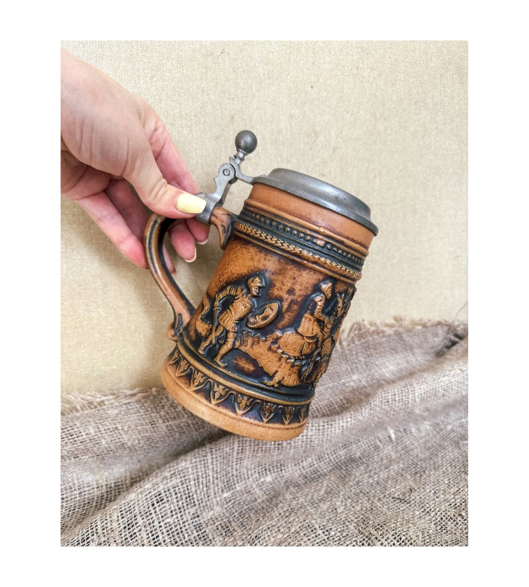 【美品】ジョッキ　ドイツ　金属　置物　インテリア　工芸品　美術品　A3169 美品】ジョッキ ドイツ 金属 置物 インテリア 工芸品 美術品 A3169