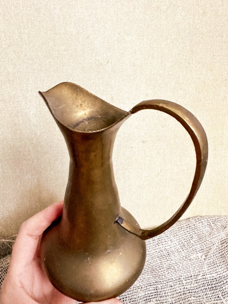 Mid-Century Bronze Vase Jug with handle Brass Jug decorative Shabby Pitcher Farmhouse decorative Rustic Kitchen deco German Vintage finds image 10