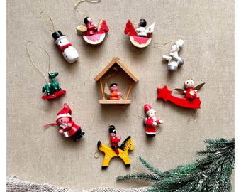 ドイツで購入した木製クリスマスオーナメント エルツ山地のヴィンテージクリスマスオーナメント：ドイツの木製天使と