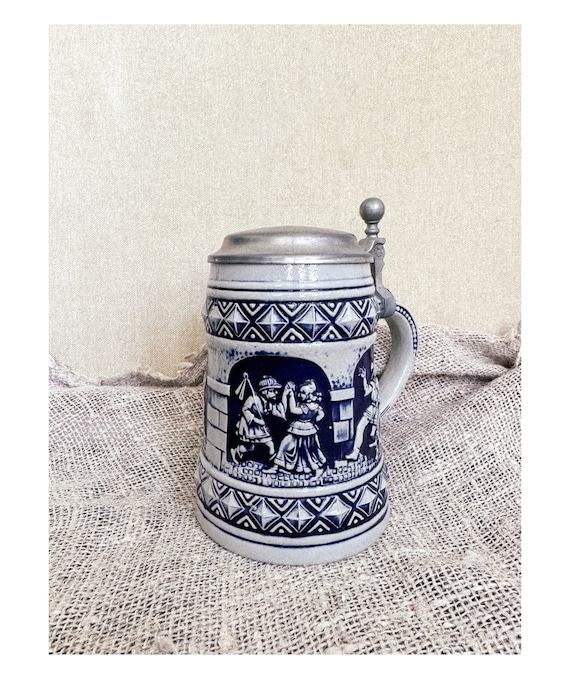 Vintage Gerz Germany Bierstein Zinn Lidded Bar Decor