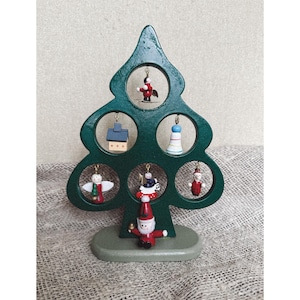 Vintage Wooden Christmas Tree with Miniature Erzgebirge Figurines