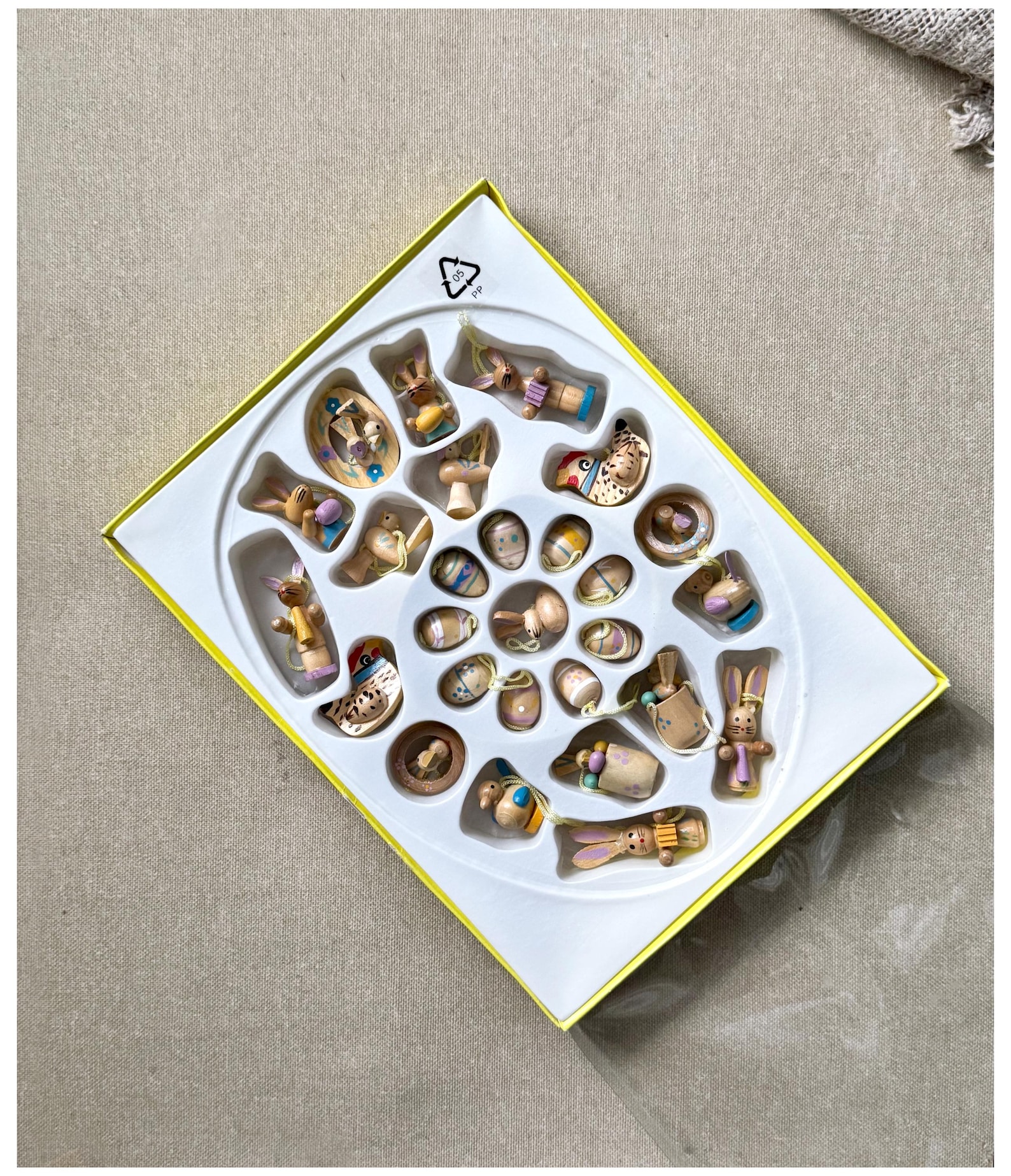 Vintage Erzgebirge Wooden Easter Ornaments, Bunnies & Eggs, Set of 27