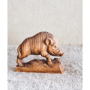Hand Carved Wood Wild Boar Figurine: Forest Animal Statue