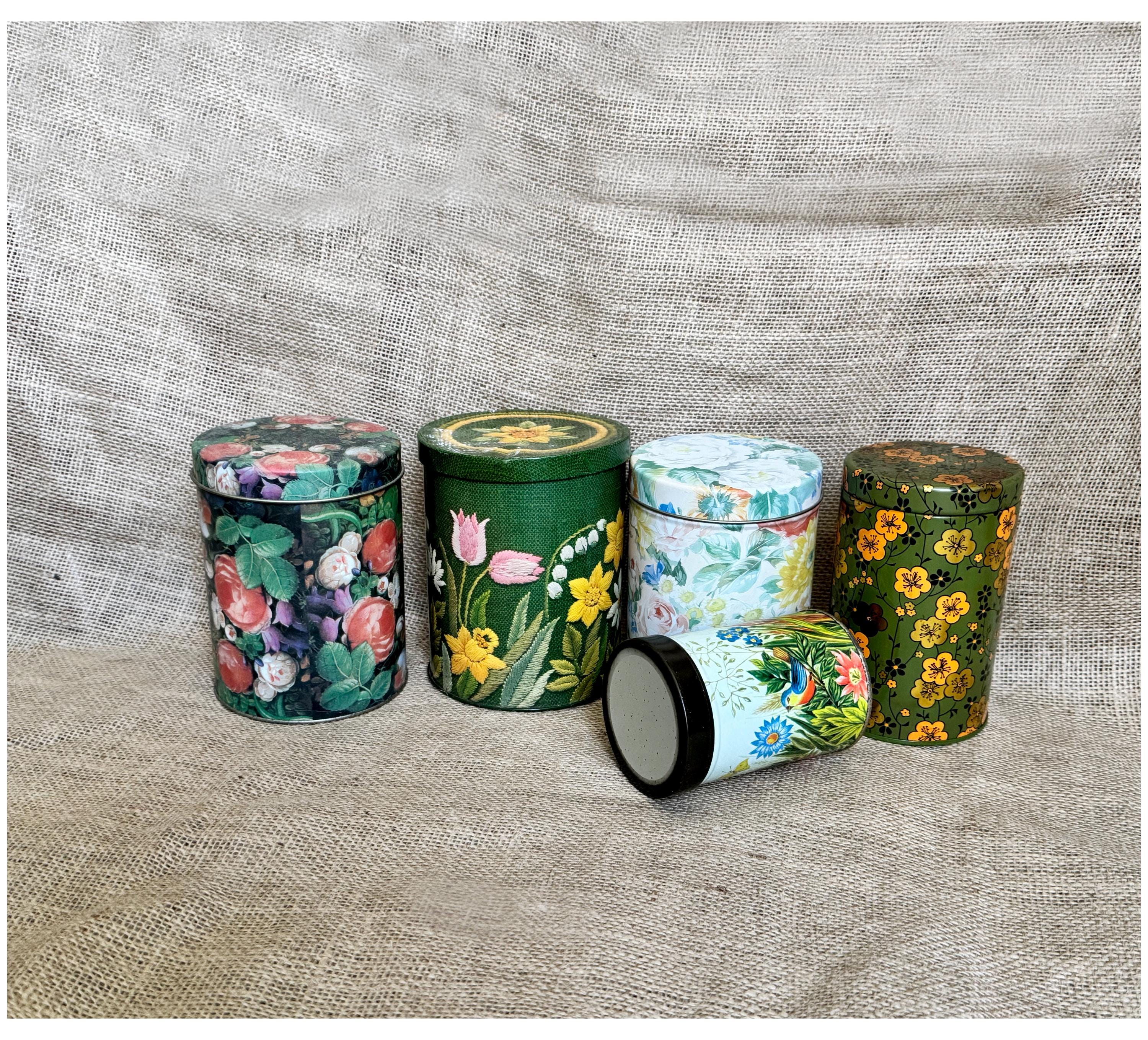 ヴィンテージ風花柄ブリキ缶：シャビーシックなキッチン収納 - Etsy 日本