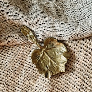 Vintage Solid Brass Grape Leaf Trinket Dish - Mid-Century Home Decor