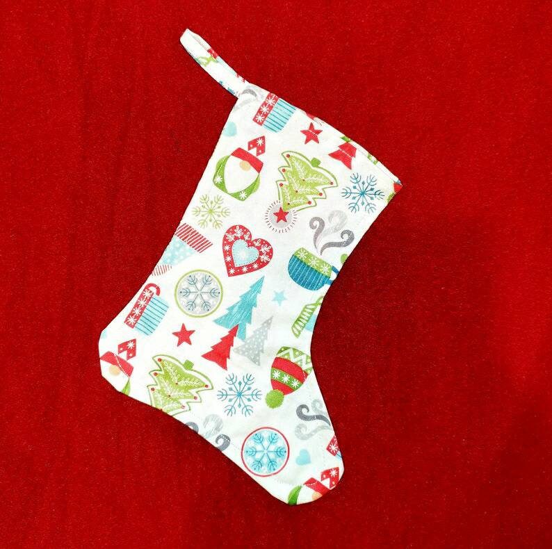 Nidavellnir Nalbinding. 100% Cotton Handmade Viking Scandinavian Christmas Stocking. Gnome, Tomte, Nisse. Winter & Hygge Design (small size)