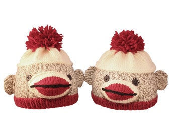 SOCK MONKEY HAT pdf pattern -- Newborn, baby, toddler, child sizes.