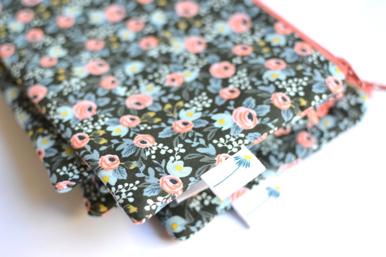 Rifle Paper Co Green Zipper Pouch Mini Clutch Purse Floral Makeup Bag Small Gift for her Green Bridesmaid Gift Rosa Floral Zipper Bag
