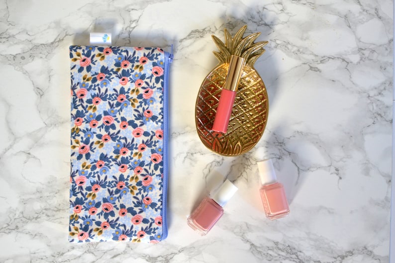 Rifle Fabric Zippered Bag Cute Pencil Case Floral Pen Bag for makeup Blue Pencil Pouch Floral Makeup Bag Stocking Stuffer Gift under 20