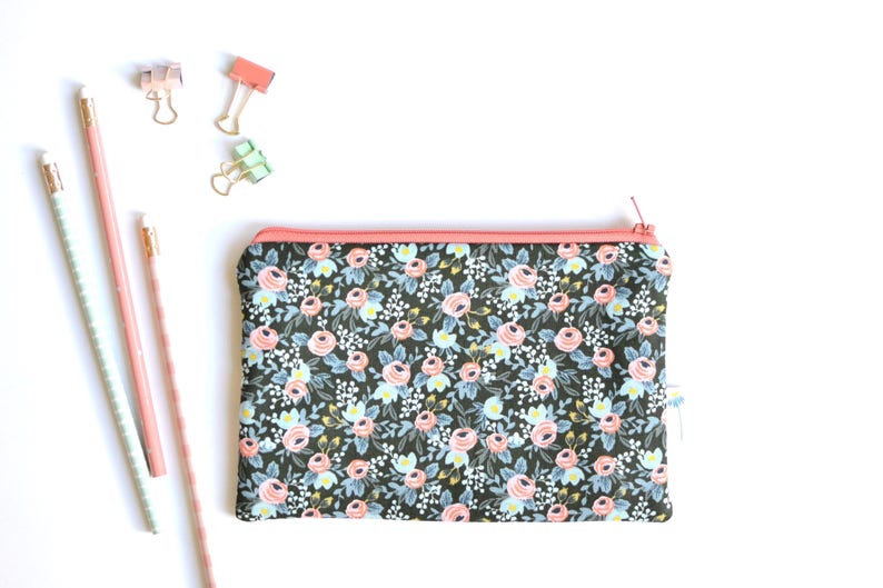 Rifle Paper Co Green Zipper Pouch Mini Clutch Purse Floral Makeup Bag Small Gift for her Green Bridesmaid Gift Rosa Floral Zipper Bag