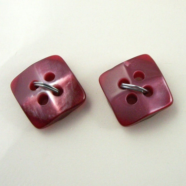 2 Plastic Buttons, 9/16" Width, 15 mm, 4 Holes, Burgundy Purple, Diamond or Square, Washable, Dry Cleanable, Original Card, Vintage La Mode