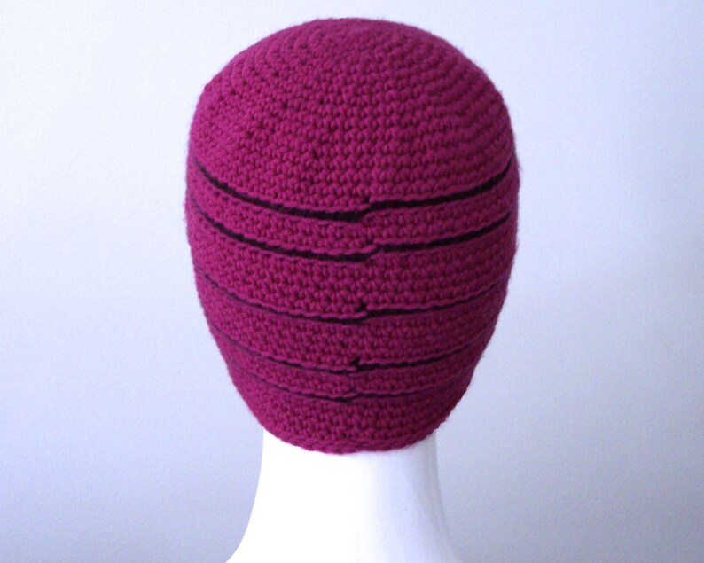 Women/'s Crocheted Beanie Soft Wool Purple Merino Hat with Black Stripes Machine Washable 100/% Extra Fine Merino Superwash