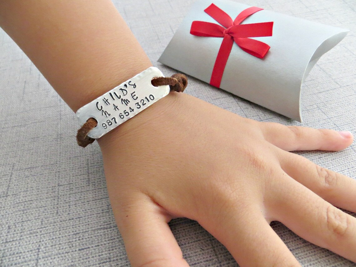 Custom Child ID Bracelet hand Stamped Gift Box Included Etsy