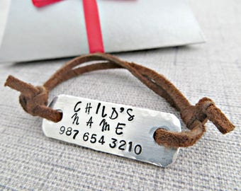 Custom Child ID bracelet ,hand stamped, Gift box included