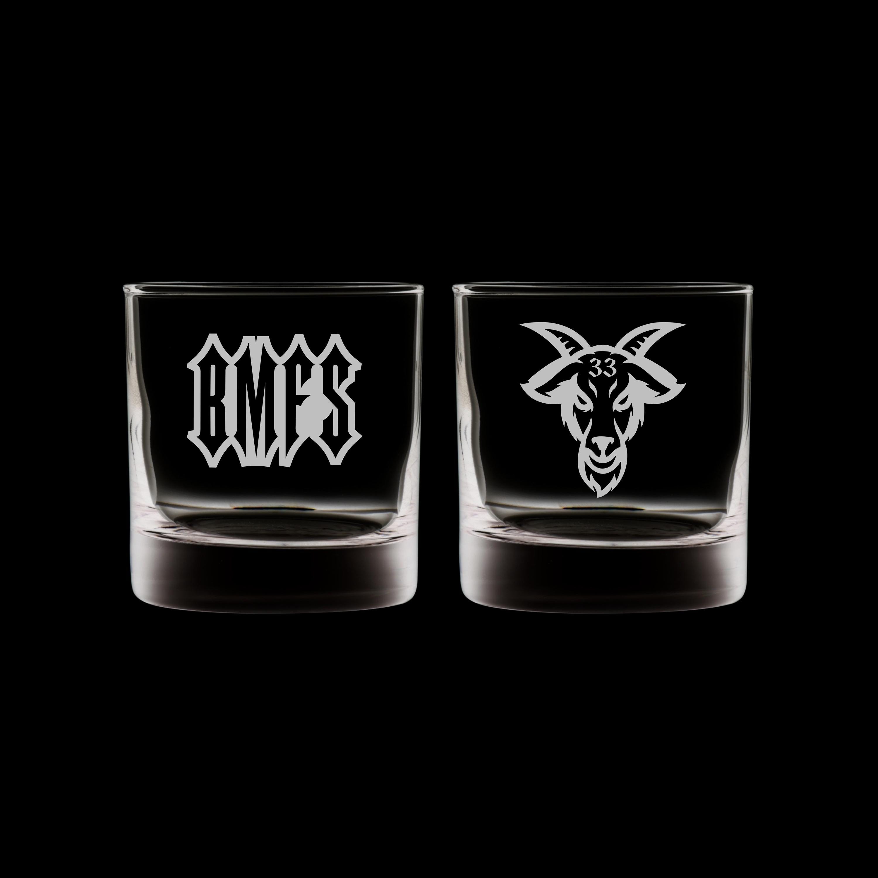 PAIR of Billy Strings Goat Hand Etched Rocks Glasses - Thumbnail 4