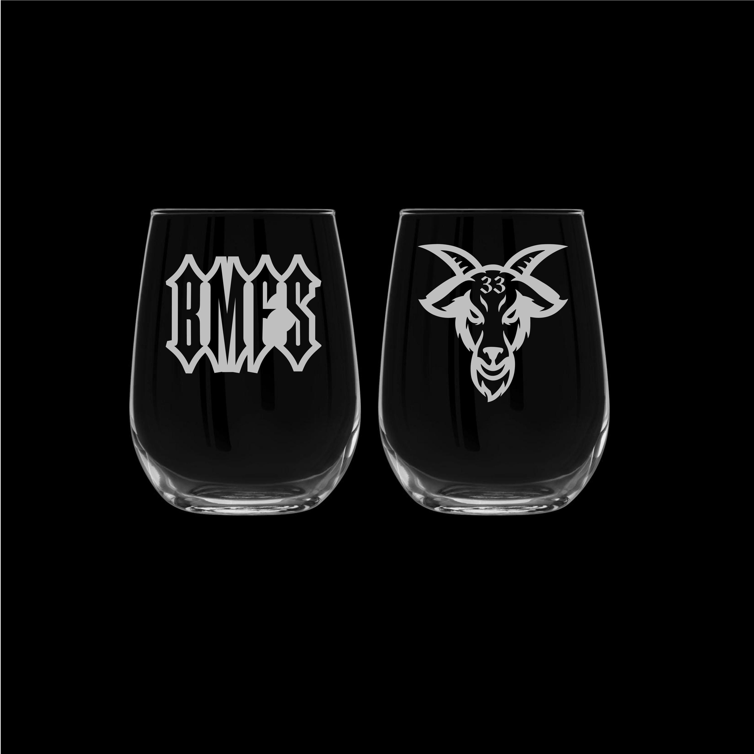 PAIR of Billy Strings Goat Hand Etched Stemless Wine Glasses - Thumbnail 7