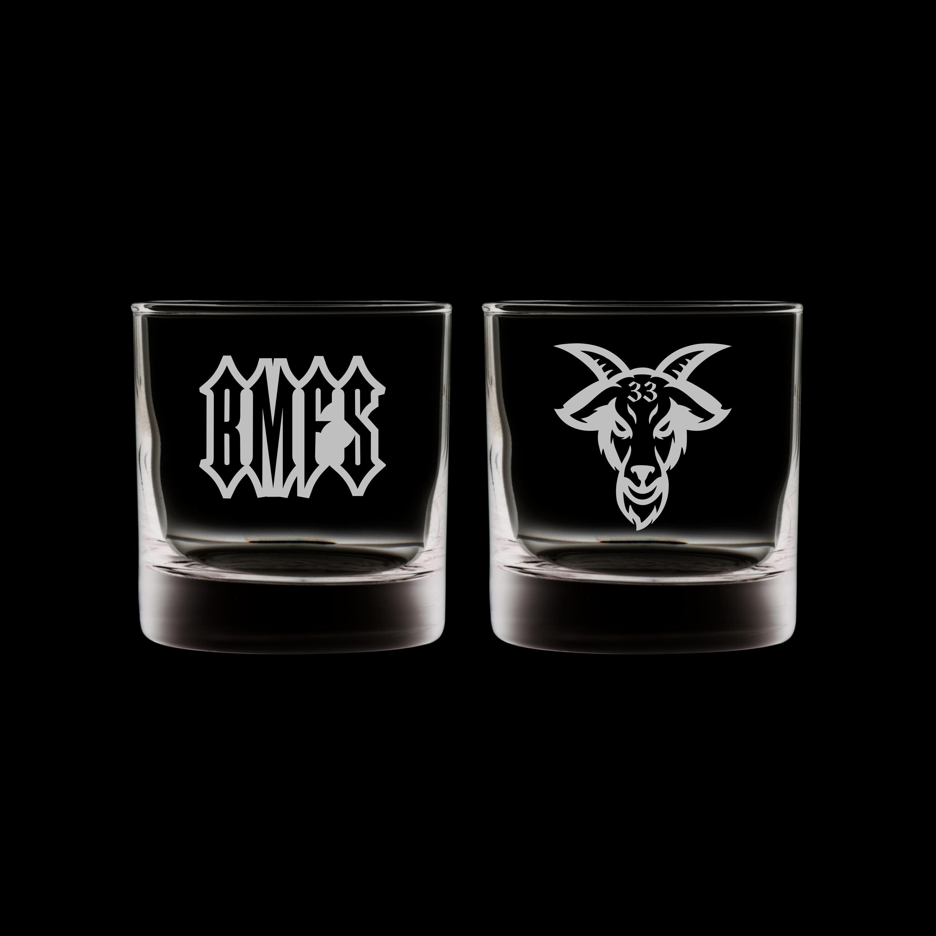 PAIR of Billy Strings Goat Hand Etched Rocks Glasses