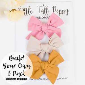 Bauen Sie ein 3-Pack, Hand gebundenen Bogen, School Girl Bow, Baby Headband, Fabric Hair Bow, Dainty Bow, Sailor Bow Pigtail Set, Hand Tied School Girl Bow