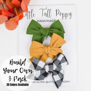 Bauen Sie eine 3-Pack, Herbst Farbe Bögen, Hand gebunden Schleife, Schule Mädchen Schleife, Baby Stirnband, Stoff Haarschleife, Sailor Schleife Pigtail Set, Hand gebunden Schule Mädchen Schleife