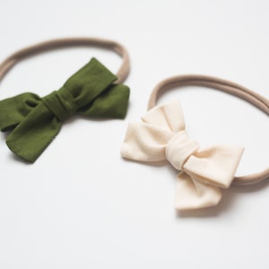 Baby Headband Bow,Hand tied Bows,School Girl Bows,Fabric Hair Bows,Dainty Bow Clip,Green Hair Bows,Olive Headbands, St Patricks Day Hair Bow