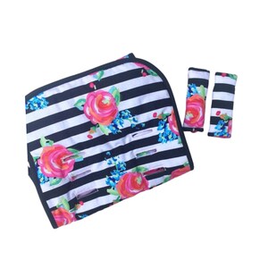 Universal Kinderwagen Liner, Pram Liner, schwarz und weiß, Streifen, Floral, Stroller Pad, Buggy Liner, Kinderwagen Strap Covers, Infant Head Support