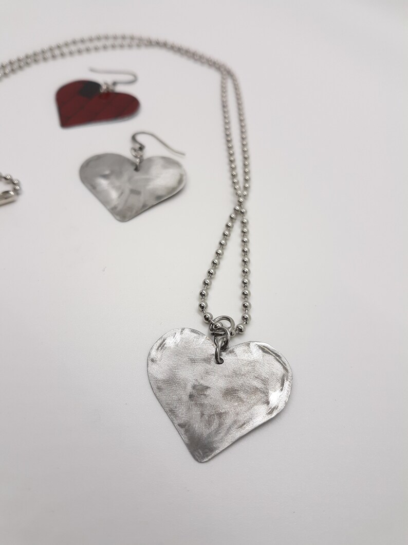 Brick Heart Necklace and Earring Set with Stainless Ball Chain From Upcycled Vintage Dollhouse