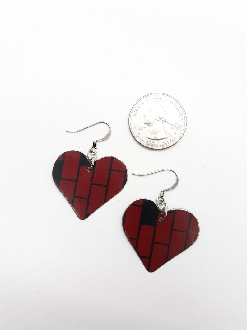Brick Heart Necklace and Earring Set with Stainless Ball Chain From Upcycled Vintage Dollhouse