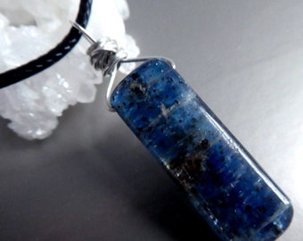 Blue moss kyanite pendant- wire wrapped sterling silver-stick kyanite- kyanite gemstone necklace-unisex jewelry -cord pendant- gift