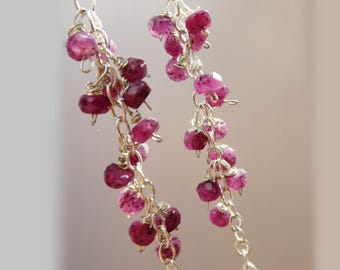 Sterling silver ruby dangle earrings- drop cluster gemstone -natural artisan women jewelry-gift