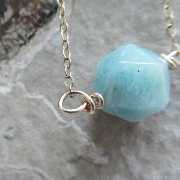 Amazonite round necklace-diamond amazonite necklace-gold filled dainty necklace-blue gemstone pendant-layering jewelry-women gift