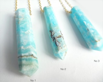Gold filled blue calcite point necklace- chunky gemstone handmade pendant -terminated natural crystal jewelry