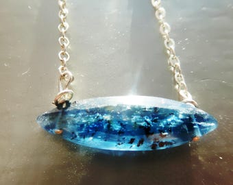 Sterling silver moss kyanite marquise necklace- teal blue gemstone-artisan natural handmade pendant-gift for her