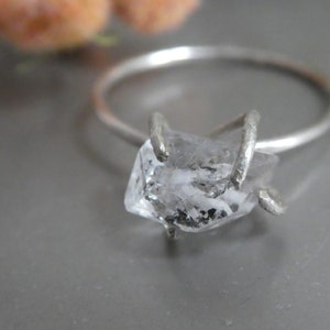 Herkimer diamond silver ring -sterling silver size 6.5 ring-thin band natural ring-clear stone dainty engagement ring- herkimer jewelry