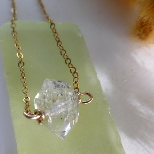 Herkimer diamond pendant -gold filled necklace- double terminated diamond quartz pendant- gemstone shops wire wrapped necklace- women gift
